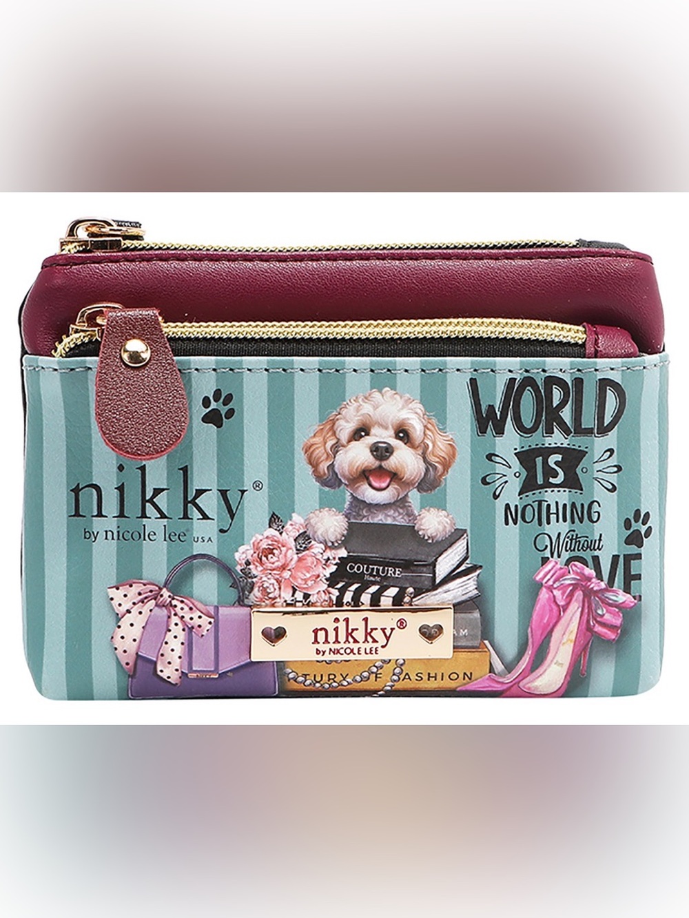 NWT Nikki by Nicole Lee MEANT TO LOVE YOU Double Zippered Coin Purse w/Key Ring